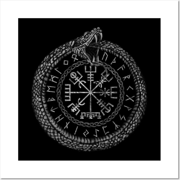 Vegvisir with Ouroboros and runes Wall Art by Nartissima